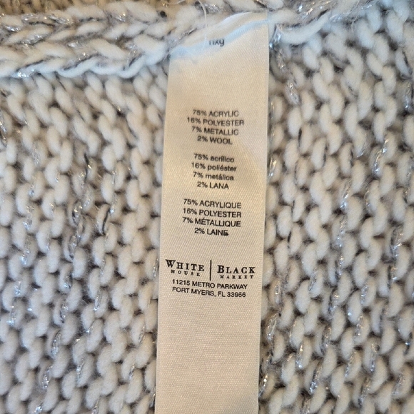White House Black Market Cream With Metallic Thread Textured Knit Poncho Med - Picture 9 of 9